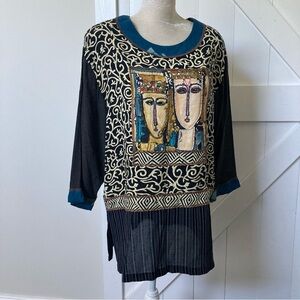 Faith Top Y2K mixed media bead art to wear faces king queen oversized S